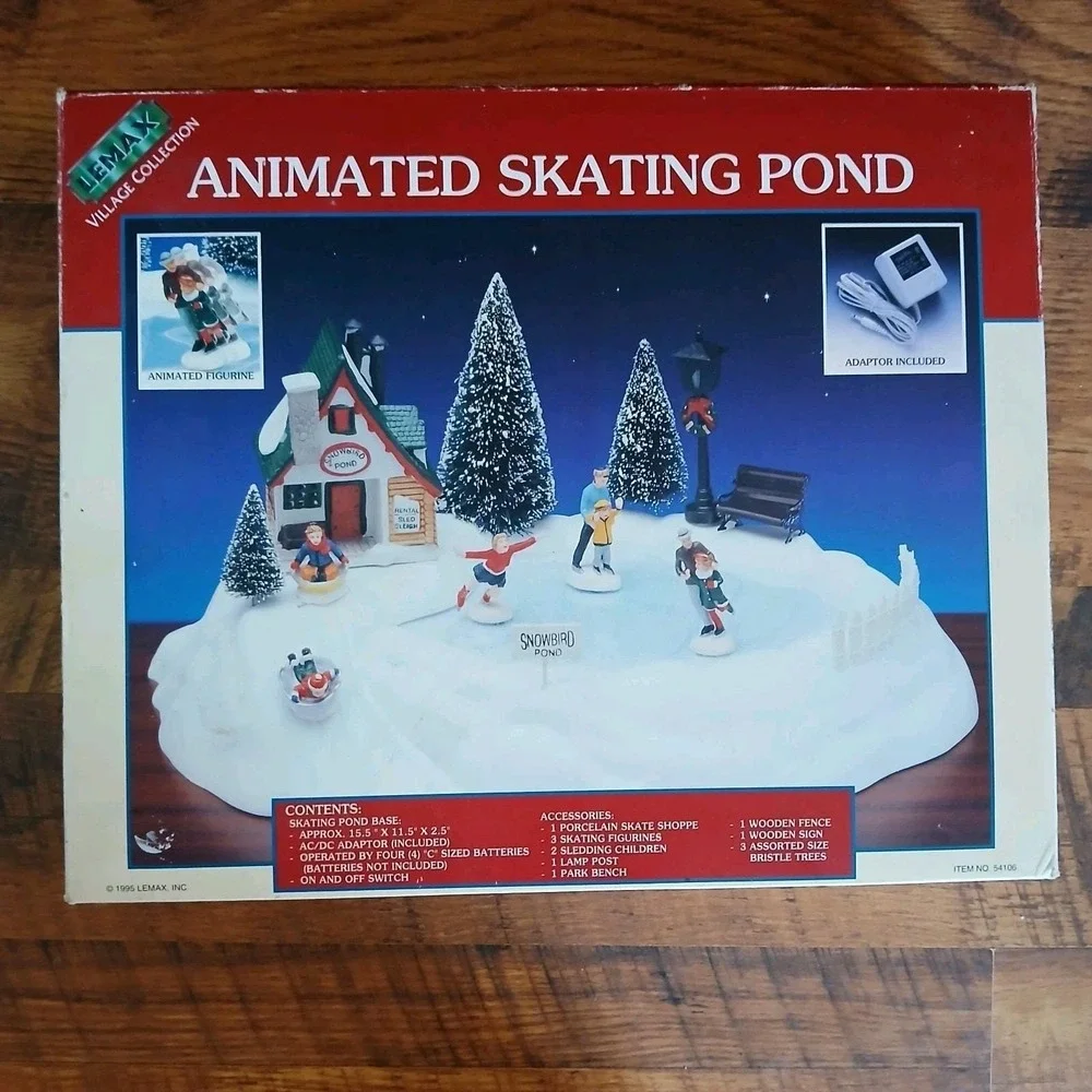 Lemax Animated Skating Pond Village 1995‎ #54106 Snowbird Magnetic Skaters READ